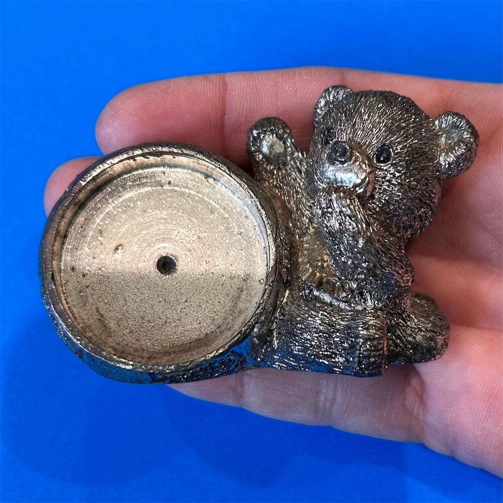 Vintage Pewter Teddy Bear with Soccer Ball Figurine